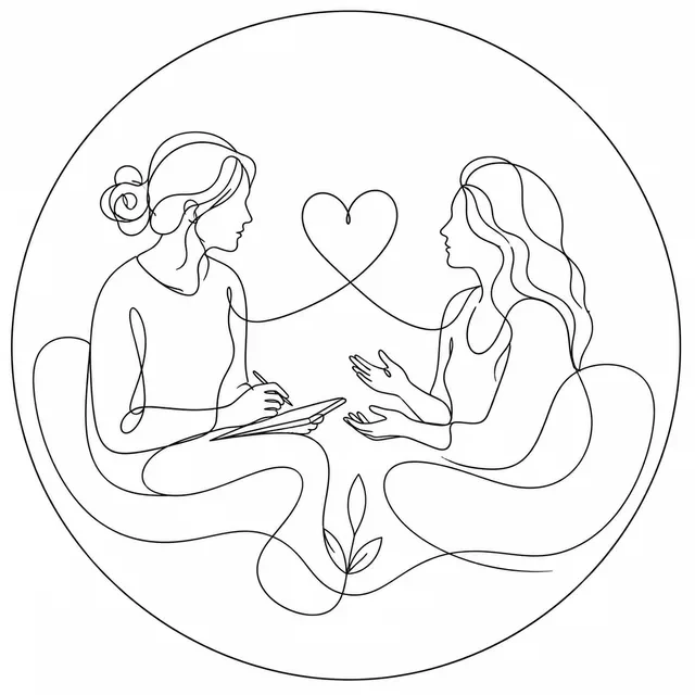 Einlinienzeichnung Coaching von zwei Personen